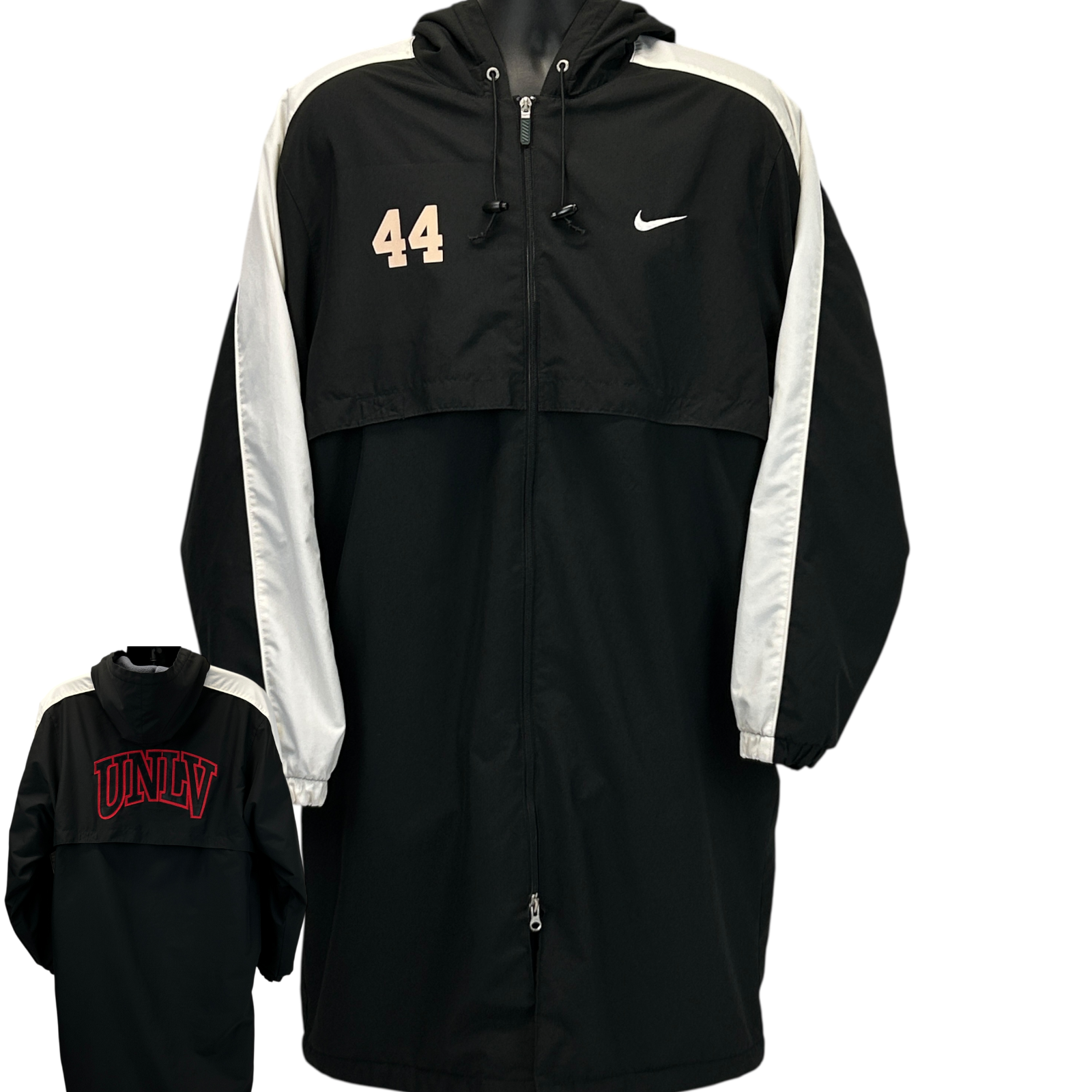 Unlv Team Issued 44 Hooded Jacket Black Parka Nike Fleece Lined Mens M Medium